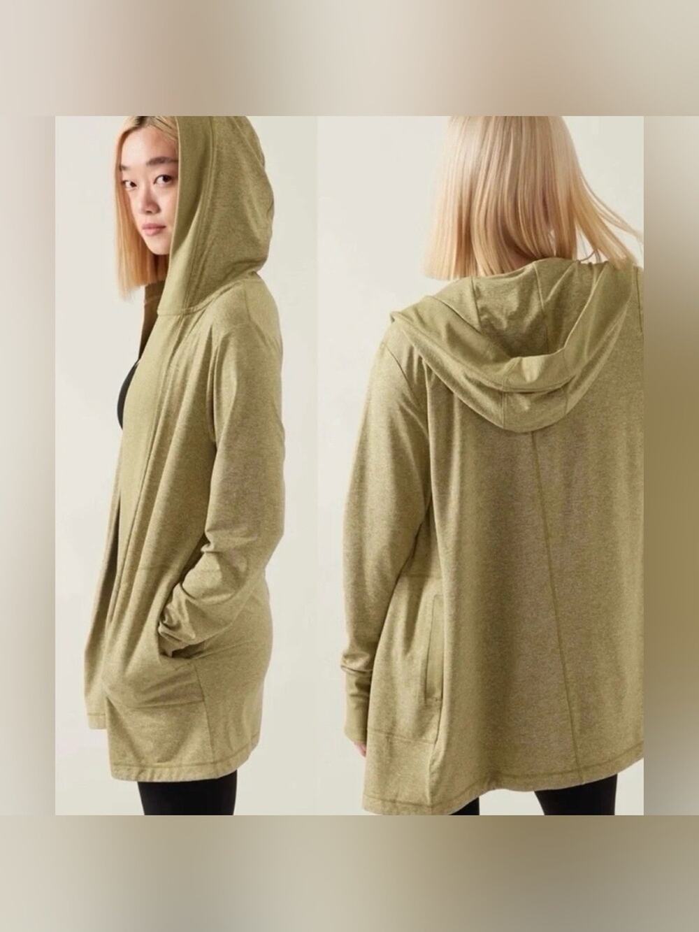 Athleta Uptempo Wrap Cardigan Hooded Heather Size Medium